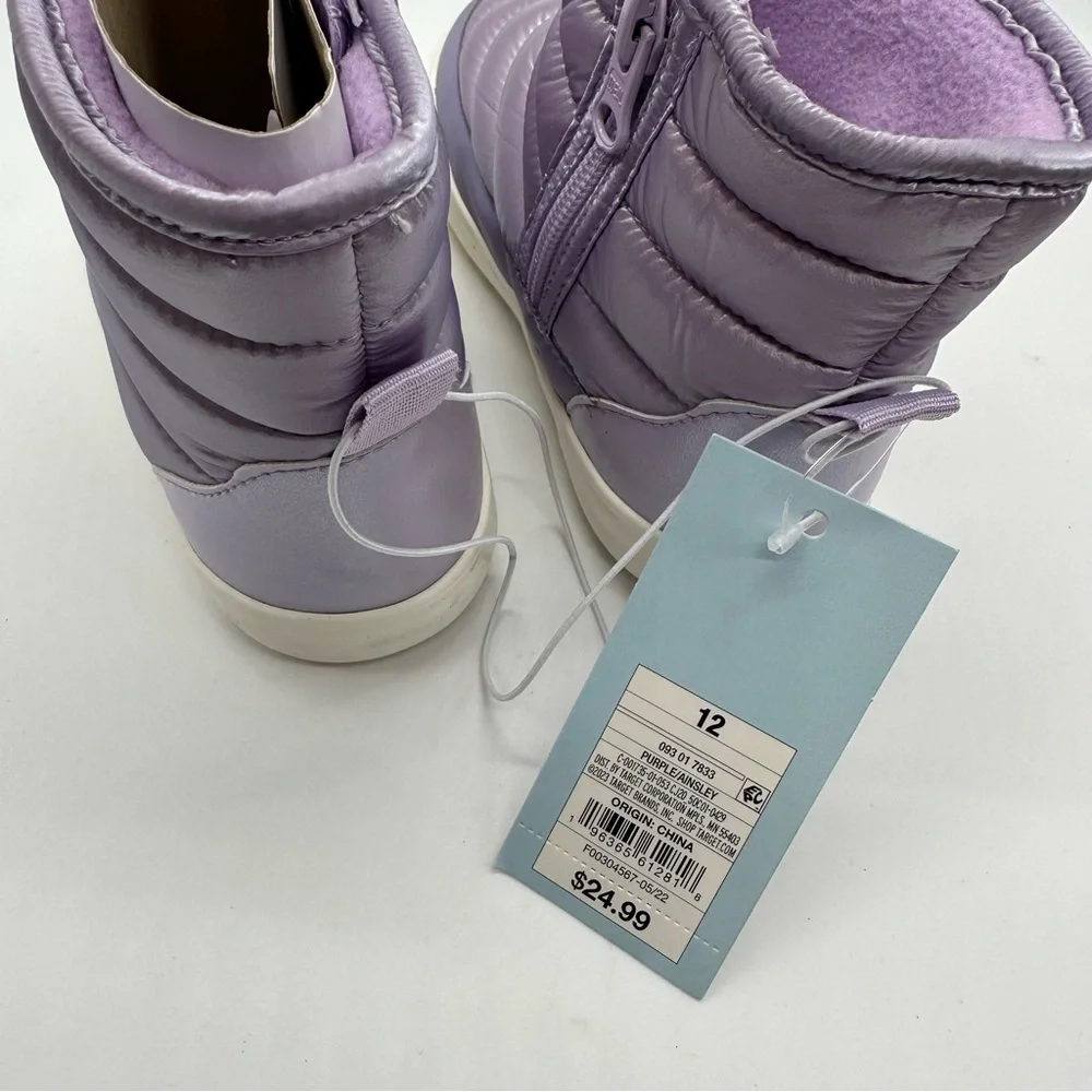 Cat & Jack Lilac Puffer Kids' Rain & Snow Boots Size 12 Little Girls